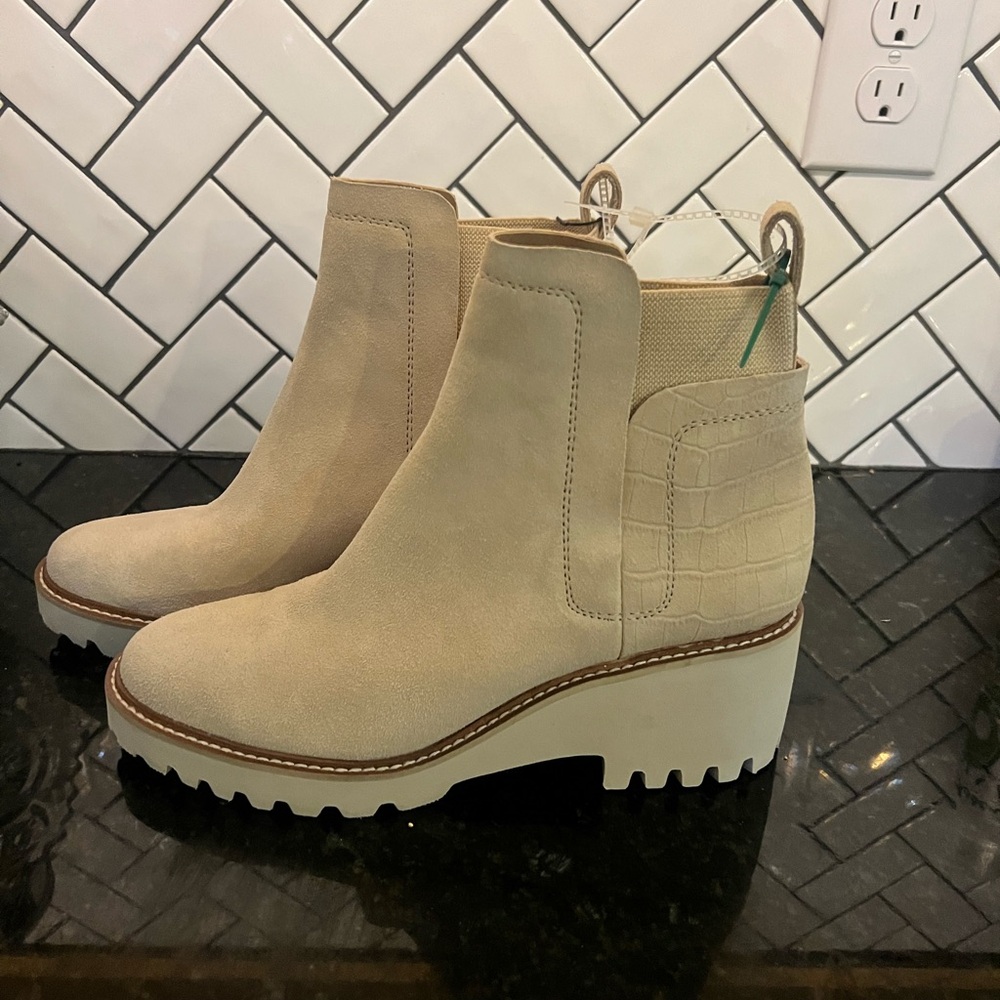 Dolce Vita Cream Ankle Boots with Chunky Sole